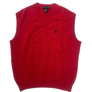 Fairway Outfitters Mens Red Cotton V-Neck Golf Sweater Vest Large Textured Grid